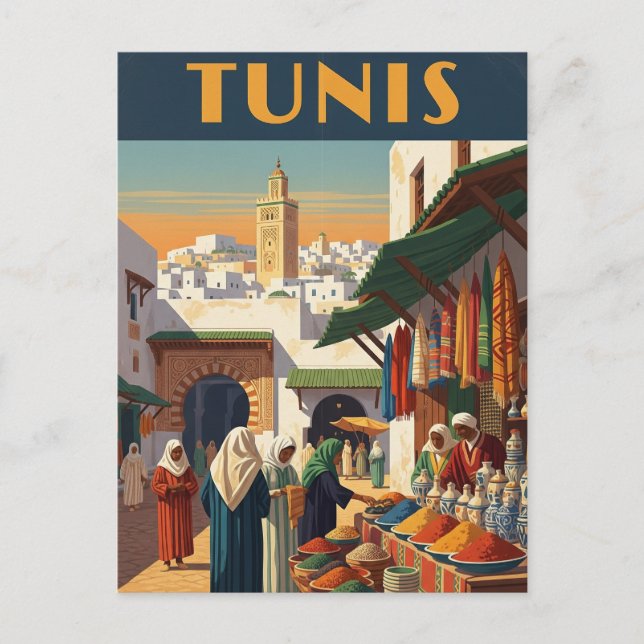 Cartão Postal Vintage Tunis Tunísia Viagem (Frente)