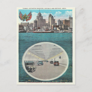 Cartão Postal Vintage Tunnel Windsor Ontario Detroit Michigan