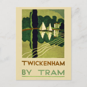 Cartão Postal Vintage Twickenham England Tram Viagem