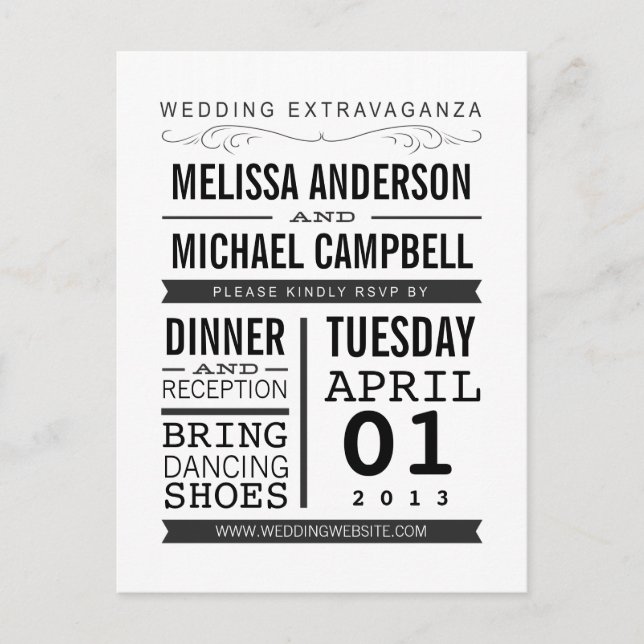 Cartão postal Vintage Typografia RSVP (Frente)