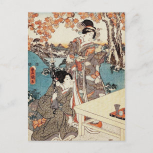 Cartão Postal Vintage ukiyo-e geisha antigo rolagem