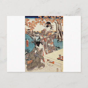 Cartão Postal Vintage ukiyo-e geisha antigo rolagem