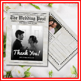 Cartão Postal Vintage Único de Casamento de Jornais Elegante Obr