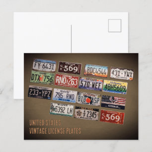 Cartão Postal Vintage US License Plates