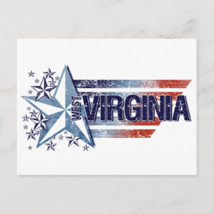Cartão Postal Vintage USA Flag com Star - West Virginia