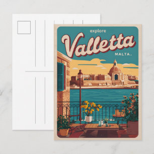 Cartão Postal Vintage Valletta, Malta lembranças de viagem e pre