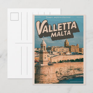 Cartão Postal Vintage Valletta, Malta lembranças de viagem e pre