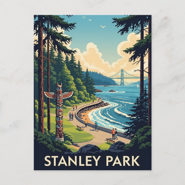 Cartão Postal Vintage Vancouver Stanley Park Viagem (Frente)