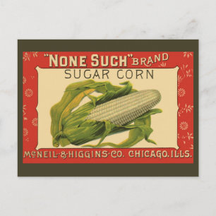 Cartão Postal Vintage Vegetable Label Art, None Such Sugar Corn