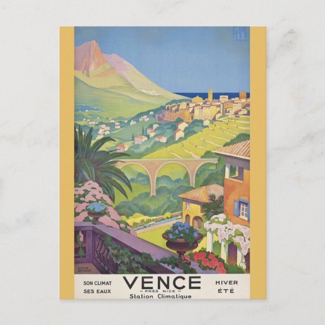 Cartão Postal Vintage Vence França Riviera Viagem francês (Frente)