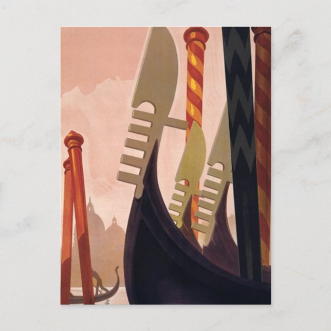 Cartão Postal Vintage Venezia Gondolas (Frente)