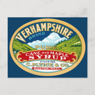 Cartão Postal Vintage Vernhampshire Cane Maple Syrup Label