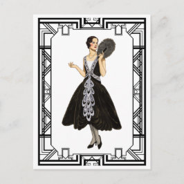 Cartão Postal Vintage, Vestido Noturno Negro e Branco