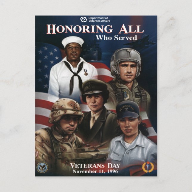 Cartão Postal Vintage Veterans Day, 1996 - (Frente)