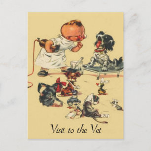 Cartão Postal Vintage Veterinarian Visita ao veterinário