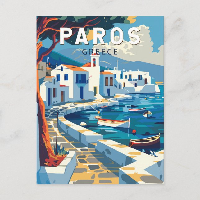 Cartão Postal Vintage Viagem de Grécia de Paros (Frente)
