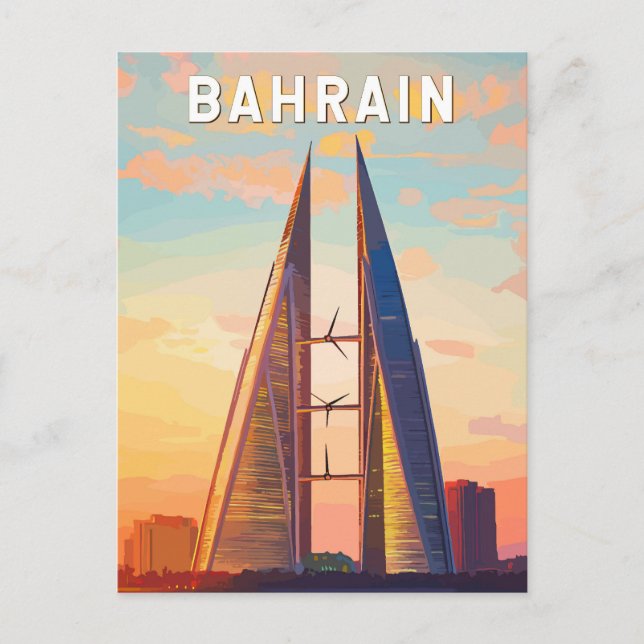Cartão Postal Vintage Viagem de Ilustração Bahrein (Frente)