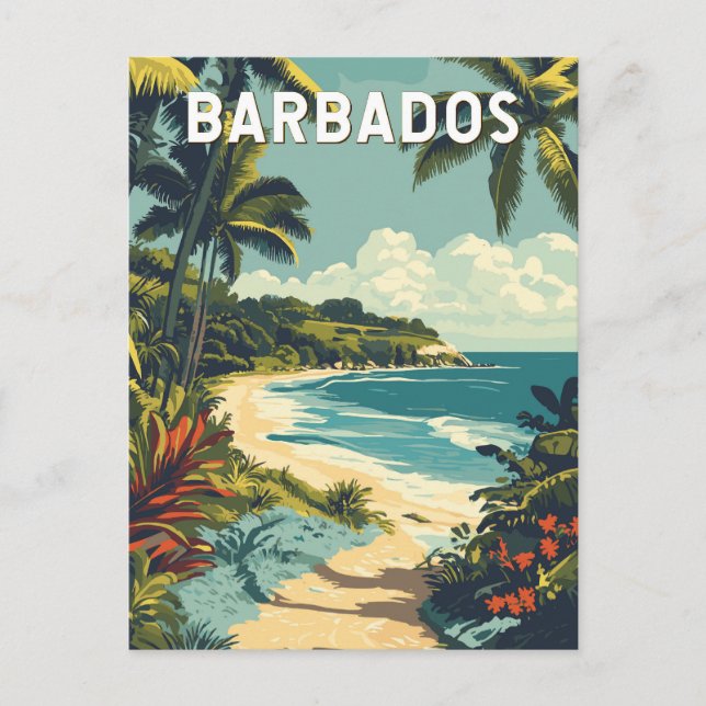 Cartão Postal Vintage Viagem de ilustração de Barbados (Frente)