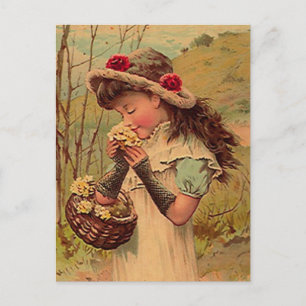 Cartão Postal VINTAGE VICTORIAN A BENEFICIAR DAS Flores Selvagen