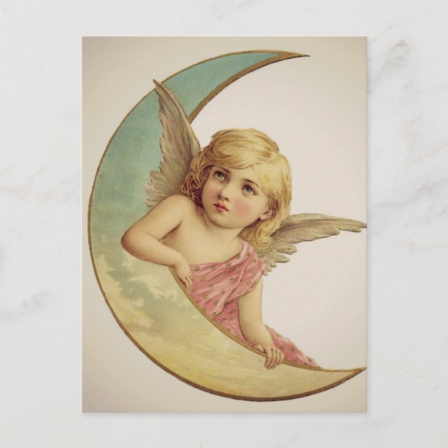 Cartão Postal Vintage Victorian Angel Moon Girl (Frente)