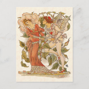 Cartão Postal Vintage Victorian Art, Rosa por Walter Crane