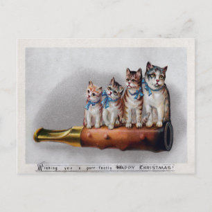Cartão Postal Vintage Victorian Cats Natal