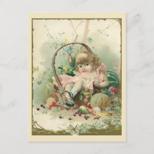 Cartão Postal Vintage Victorian Child, Girl Spring Fruit Basket