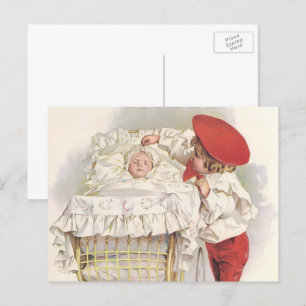 Cartão Postal Vintage Victorian Children, Child and Baby in Pram