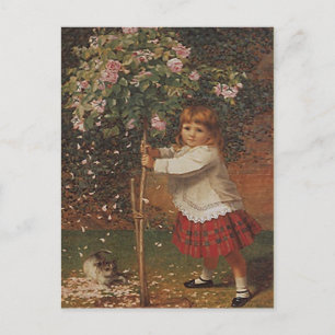 Cartão Postal VINTAGE VICTORIAN Girl Planting Tree Rosa POSTCART