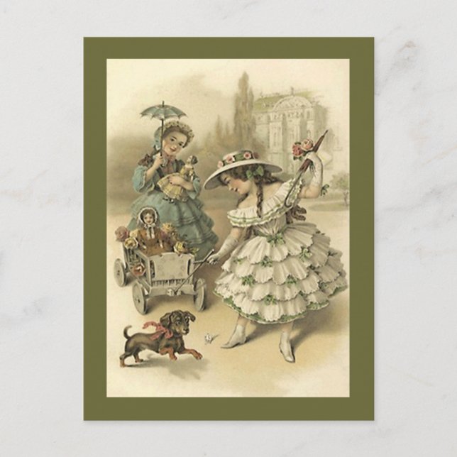 Cartão postal Vintage Victorian Girls Road Viagem (Frente)