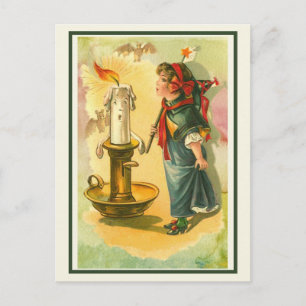 Cartão Postal Vintage Victorian Halloween Girl em um vestido de 