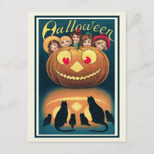 Cartão Postal Vintage Victorian Halloween Spooky Jack o'Lantern