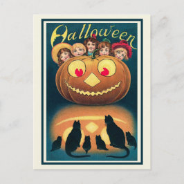 Cartão Postal Vintage Victorian Halloween Spooky Jack o'Lantern
