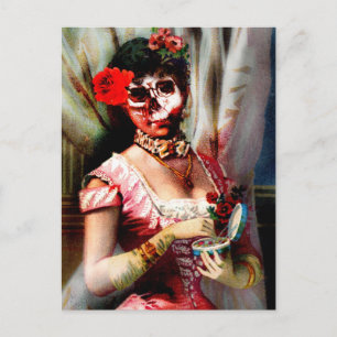 Cartão Postal Vintage Victorian Lady Vanity Skull Postcard