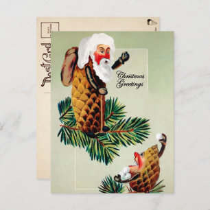 Cartão Postal Vintage Victorian Pinecone Papais noeis Natal