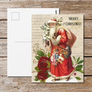 Cartão Postal Vintage Victorian Santa Claus Antique Decoupage