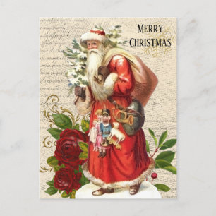 Cartão Postal Vintage Victorian Santa Claus Antique Decoupage