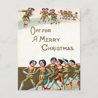 Cartão Postal Vintage Victorian Wooden Dols Feliz Natal