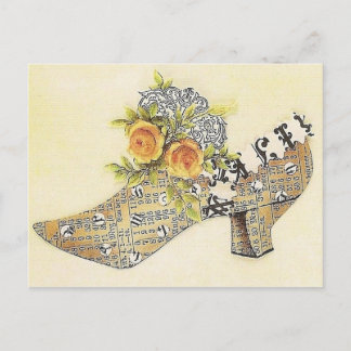 Cartão Postal Vintage Victorian Yellow Rose Cinderella Slipper