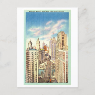 Cartão Postal Vintage View da Avenida Michigan em Chicago