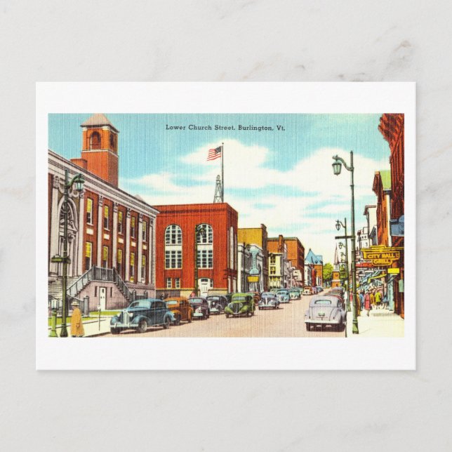 Cartão Postal Vintage View of Burlington, Vermont, (Frente)