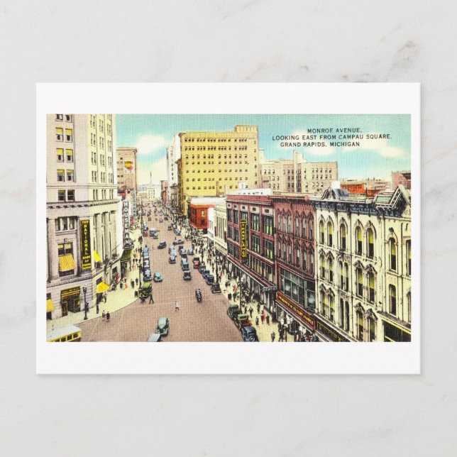 Cartão Postal Vintage View of Grand Rapids, Michigan, (Frente)