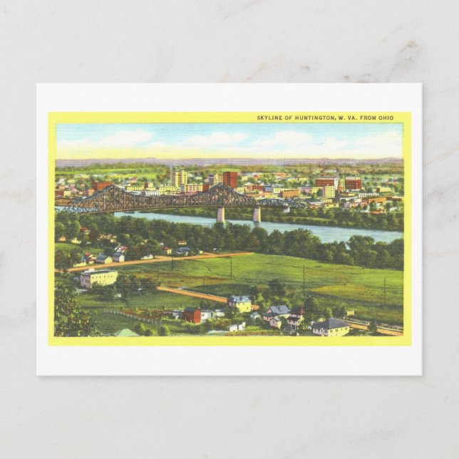 Cartão Postal Vintage View of Huntington, WV, Skyline (Frente)