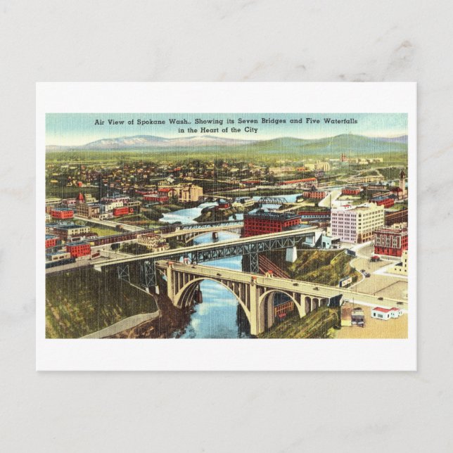 Cartão Postal Vintage View of Spokane, Washington, (Frente)