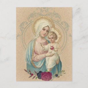Cartão Postal Vintage Virgem Abençoada Religiosa Mary Baby Jesus