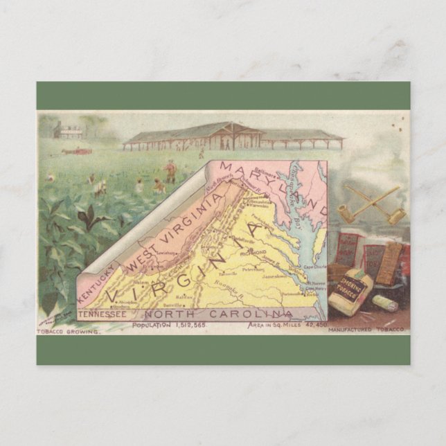 Cartão Postal Vintage Virginia Map (Frente)