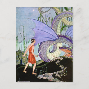 Cartão Postal Vintage Virginia Sterrett Dragon Encontra Guerreir