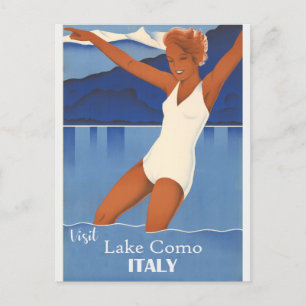 Cartão Postal Vintage Visit Lake Como Itália Viagem