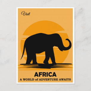 Cartão Postal Vintage Visite África Viagem de Elefante Africano