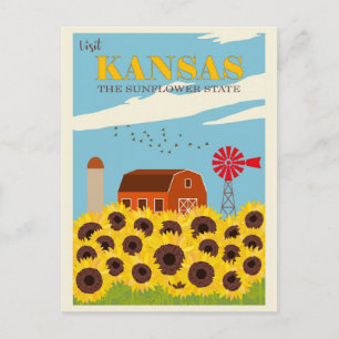 Cartão Postal Vintage Visite Kansas Sunflower State Viagem